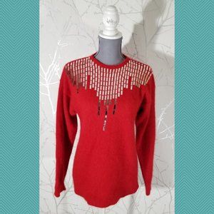 Bay Club Vtg Lambswool Angora Blend Sweater w/ Glass Embellishments